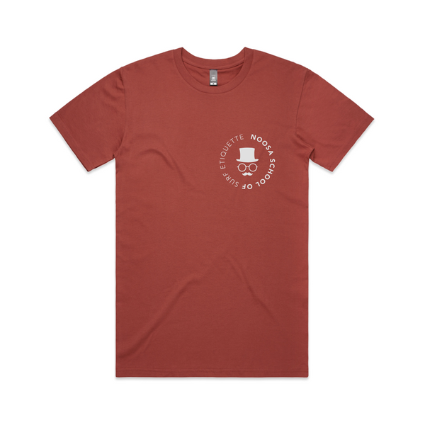 School of Surf Noosa 100% Cotton Tee (Coral-Red) - The Gentleman's Surf Club