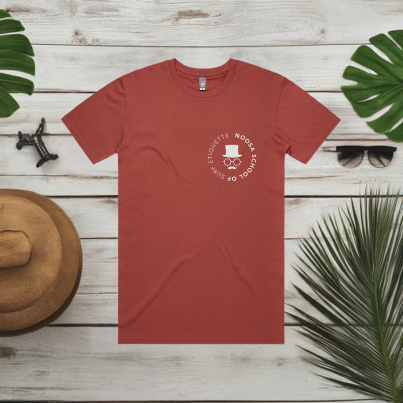 School of Surf Noosa 100% Cotton Tee (Coral-Red) - The Gentleman's Surf Club